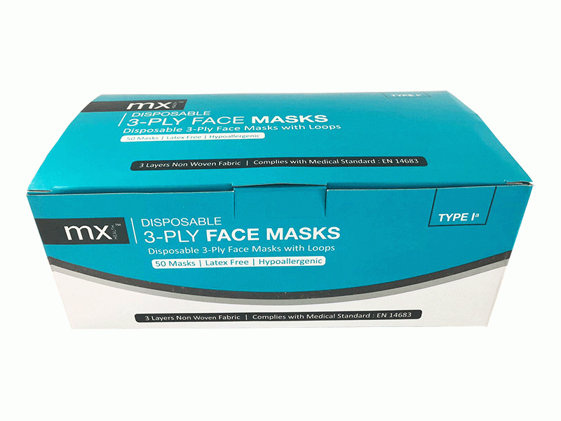 50 x 3-Ply Disposable Face Masks.